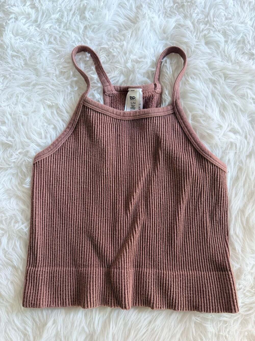 BP. Ribbed Seamless Crop Tank Top in Brown - Picture 1 of 2